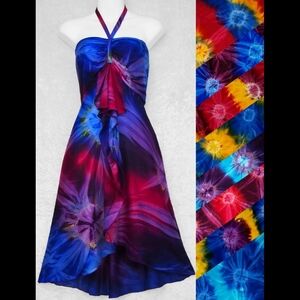 Tie-Dye Front Ruffle Sarong Dress